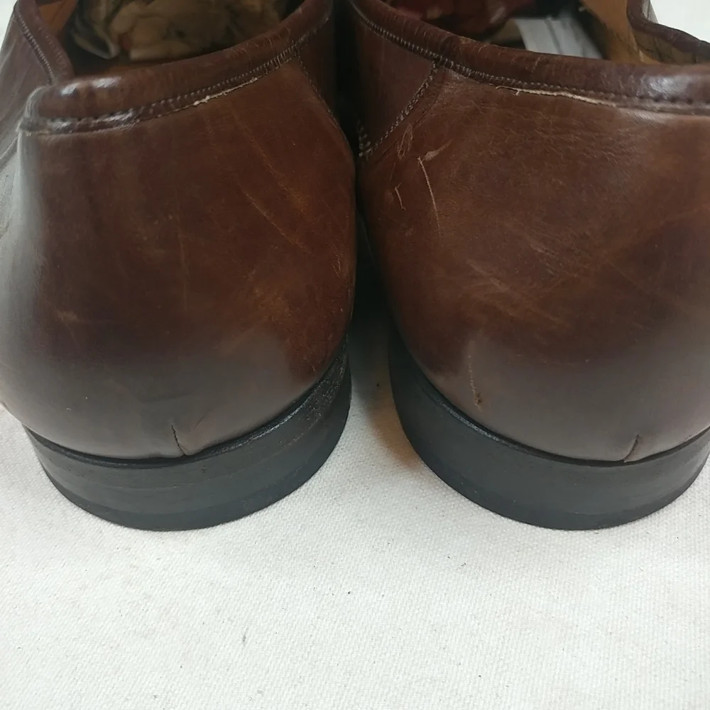 Miguel Angel Brown Woven Leather Slip On Loafers S